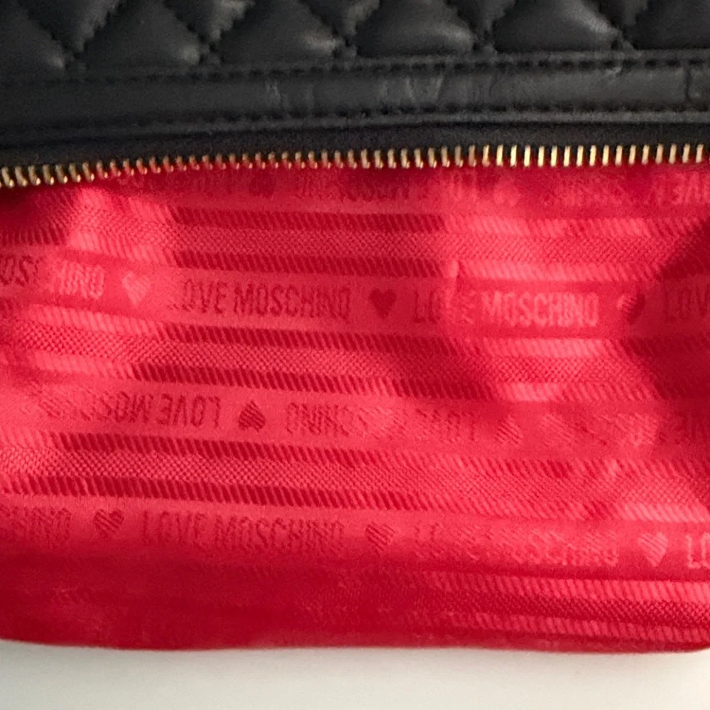 Love Moschino Black Quilted Faux Leather Women's Cosmetic Bag